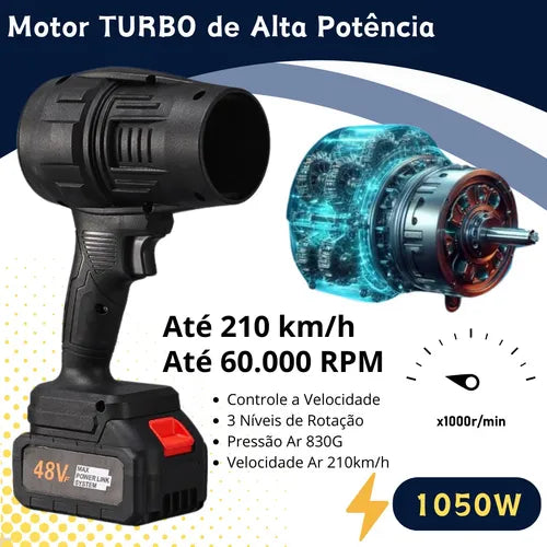 Soprador Turbo Ultra Portátil - BONUS: 2x Baterias, Cabo Carregador + Frete grátis (O Mais Potente da Categoria)